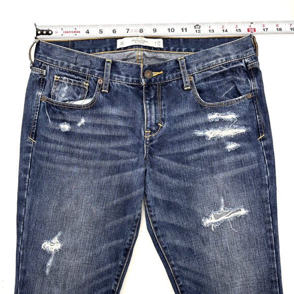 2016 Abercrombie & Fitch EMMA Medium Wash Distressed Bootcut Denim Jeans 31x29" - Picture 8 of 15